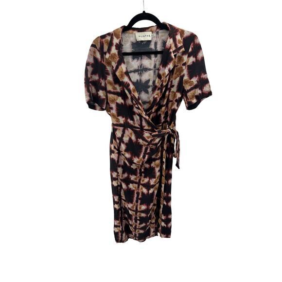 Munthe Wrap Dress Apusta V-neckline Short Sleeve Wrap Midi Dress Size 36 Tye Dye - Picture 3 of 8